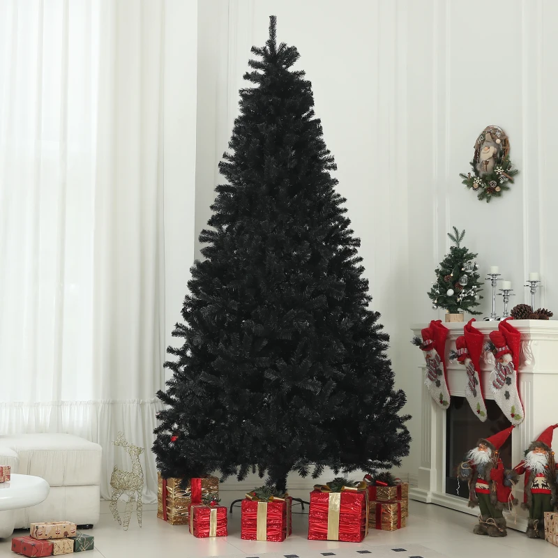 HOMCOM 9ft Unlit Artificial Black Christmas Tree, Holiday Décor with 2132 Branch Tips, Auto Open and Steel Base