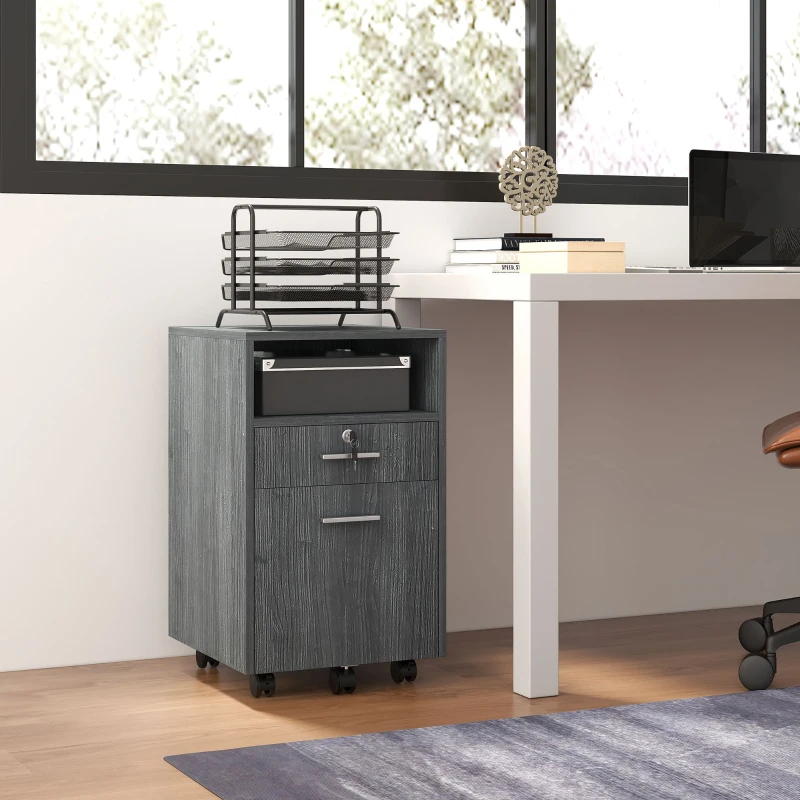 Vinsetto Small Filing Cabinet with 2 Drawers, Lockable Home Office Storage Cabinets on Wheels for A4, Letter Size, Grey