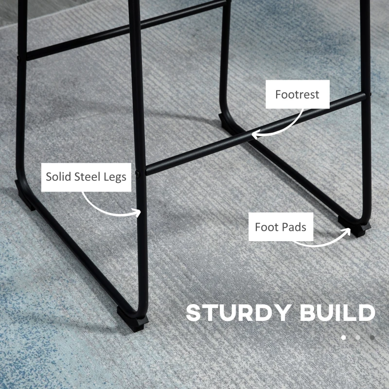 HOMCOM Counter Height Bar Stools, Vintage PU Leather Barstools with Footrest for Dining Room, Home Bar, Kitchen, Set of 2, Black