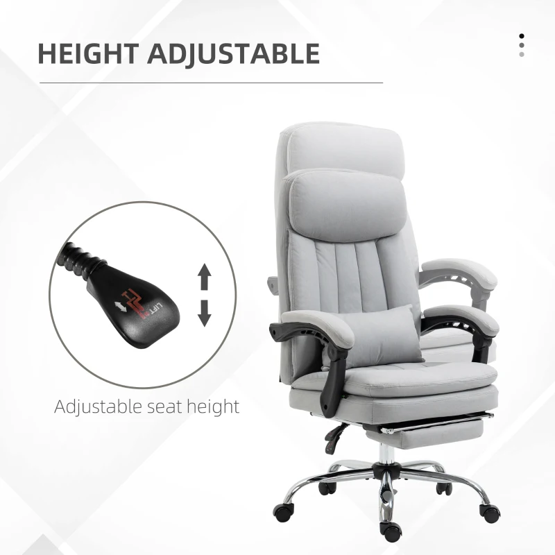 Vinsetto High Back Office Chair, Microfibre Computer Desk Chair with Lumbar Support Pillow, Foot Rest, Reclining Back, Arm, Grey