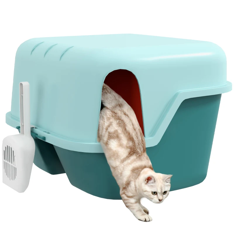 PawHut Cat Litter Box with Scoop, Easy to Clean & Openable Cover, Green