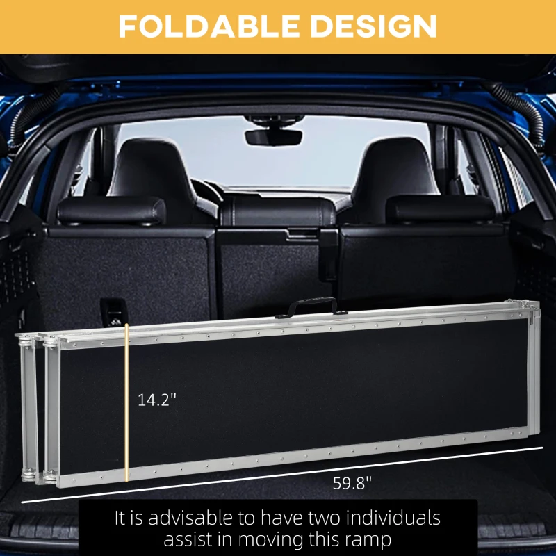 HOMCOM 10' Skidproof Portable Wheelchair Ramp for Home, Steps, Doorways, Carpeted Foldable Handicap Ramp, Threshold Ramp