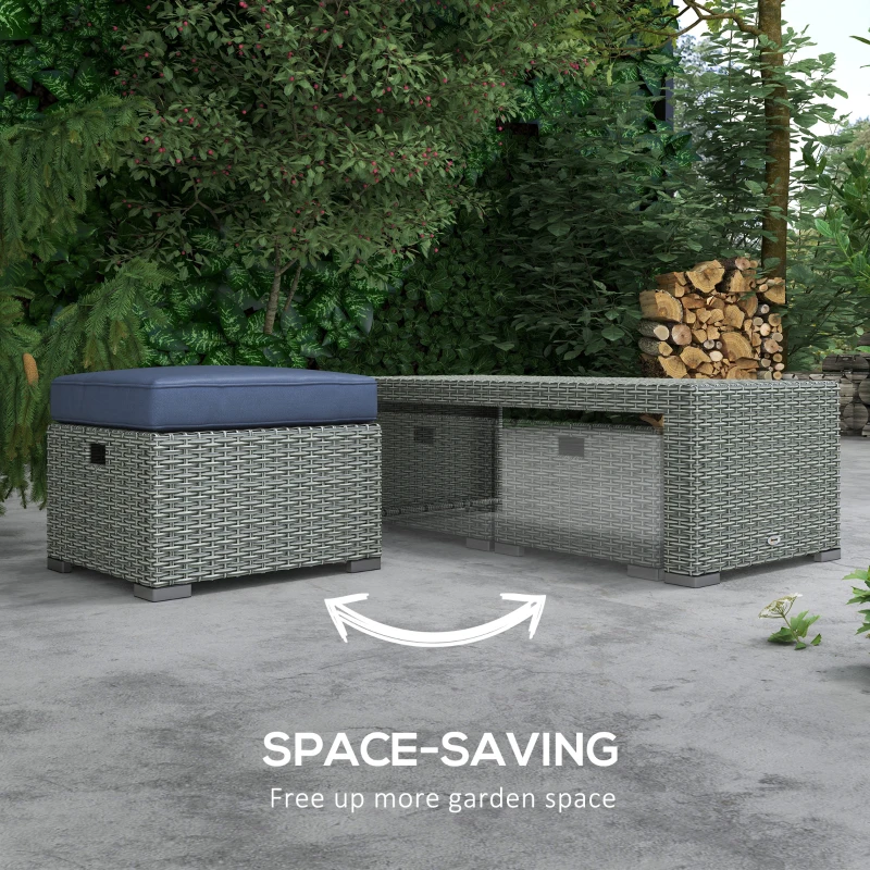 Outsunny Patio Furniture with Cushions, 6 Pieces PE Wicker Patio Sectional Furniture Conversation Set w/ a Three-Seat Sofa, 2 Recliner Chairs, 2 Footstools & Table, Dark Blue