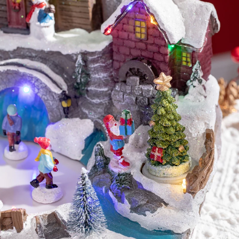 HOMCOM Christmas Village, Skating Pond Animated Winter Wonderland Set with Multicolored LED Light, Plug-In Christmas Decoration