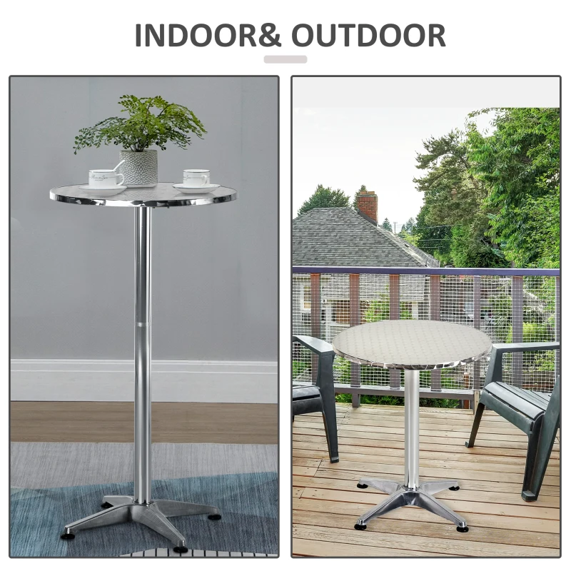 HOMCOM  Bar Table Aluminum Home Pub Indoor Outdoor Patio Use Adjustable Height Silver