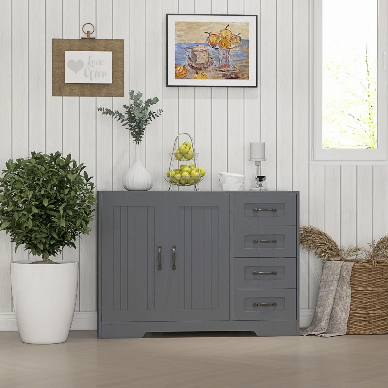 HOMCOM Modern Kitchen Storage Cabinet, Sideboard Buffet Cabinet with Drawers and Beadboard Door, Grey