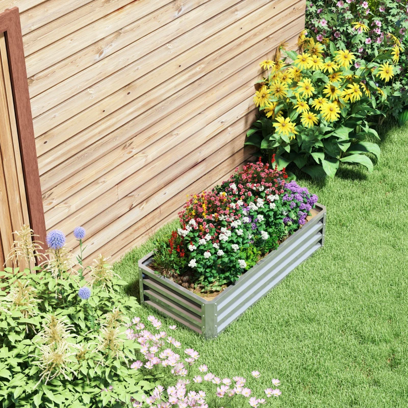 Outsunny Galvanized Raised Garden Bed, Outdoor Planter Box for Vegetables, Flowers, Herbs, 4' x 2' x 1', Silver