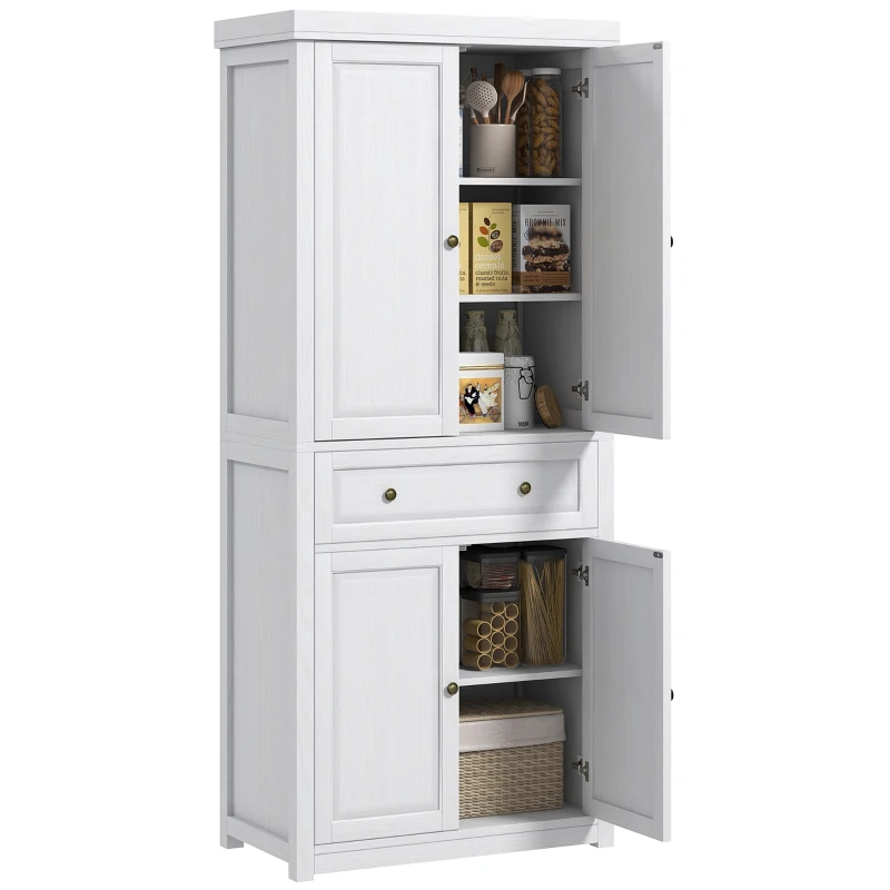 HOMCOM 72.5" Kitchen Pantry Cabinet, Tall Storage Cabinet with Doors, Drawer, and Adjustable Shelves, Distressed White