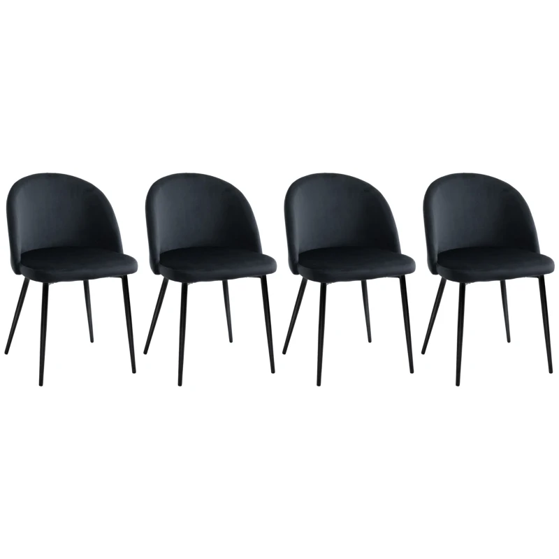 HOMCOM Modern Dining Chairs, Mid-Back Velvet-touch Upholstery Side Chair, Table Chair for Living Room, Dining Room, Black, Set of 4