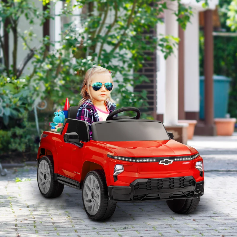 Qaba 12V Chevrolet Silverado EV RST Licensed Kids Electric Car with Parent Remote Control, Spring Suspension, Red