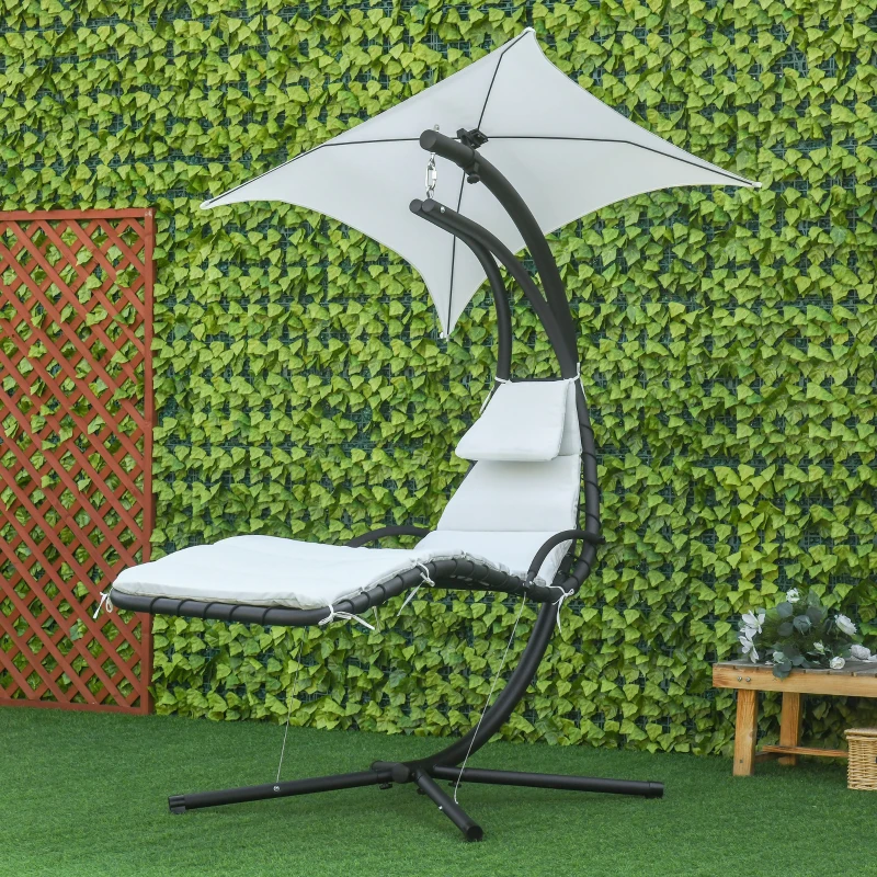 Outsunny Swing Chaise with Stand Floating Chaise Lounge Cream White