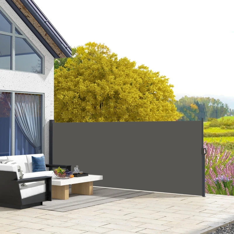 Outsunny 13' x 5' Retractable Side Awning, Outdoor Privacy Screen for Garden, Hot Tub, Balcony, Terrace, Pool, Dark Grey