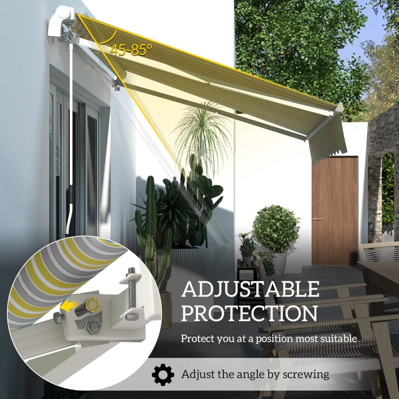 Outsunny 8' x 6.5' Manual Retractable Awning with LED Lights, Aluminum Sun Canopies for Patio Door Window, Yellow and Grey