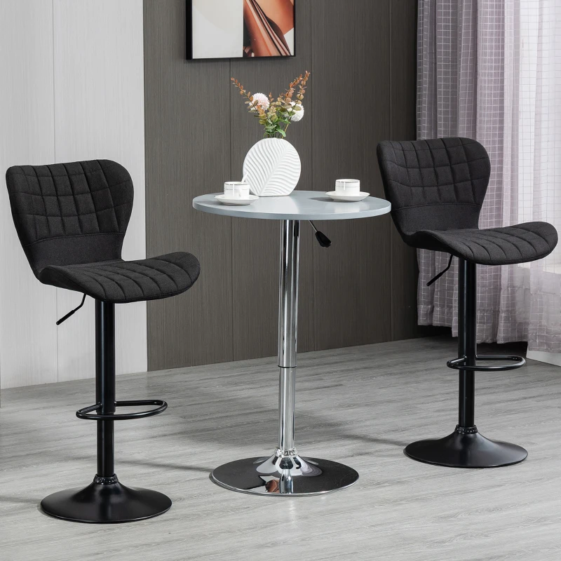 HOMCOM Bar Stools Set of 2, Adjustable Height Swivel Bar Chairs, Linen-feel Fabric Upholstered Kitchen Counter Stools with Wide Seat, Back and Footrest, Black