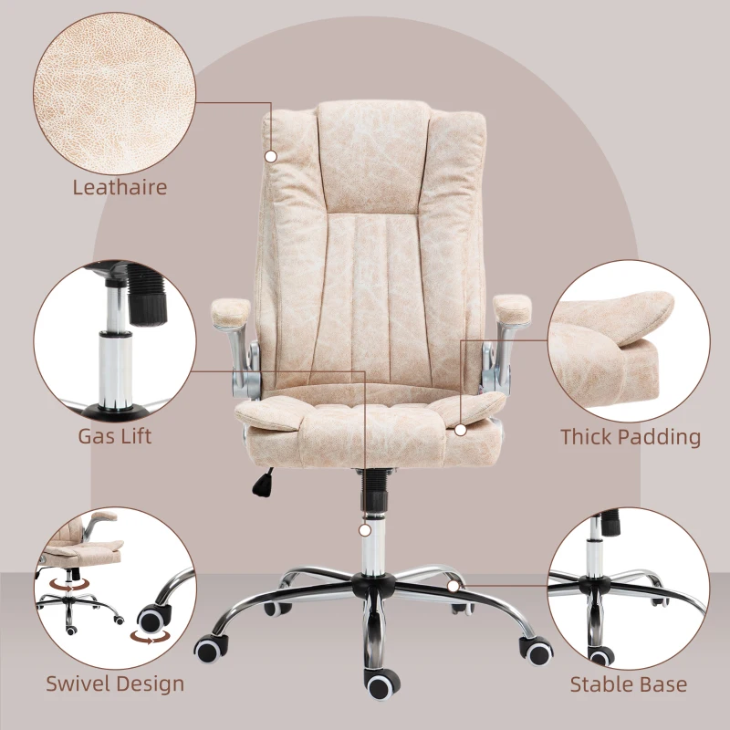 HOMCOM Microfiber Executive Office Chair, Desk Chair with Padded Flip-up Arms, Adjustable Height and Tilt Function, White