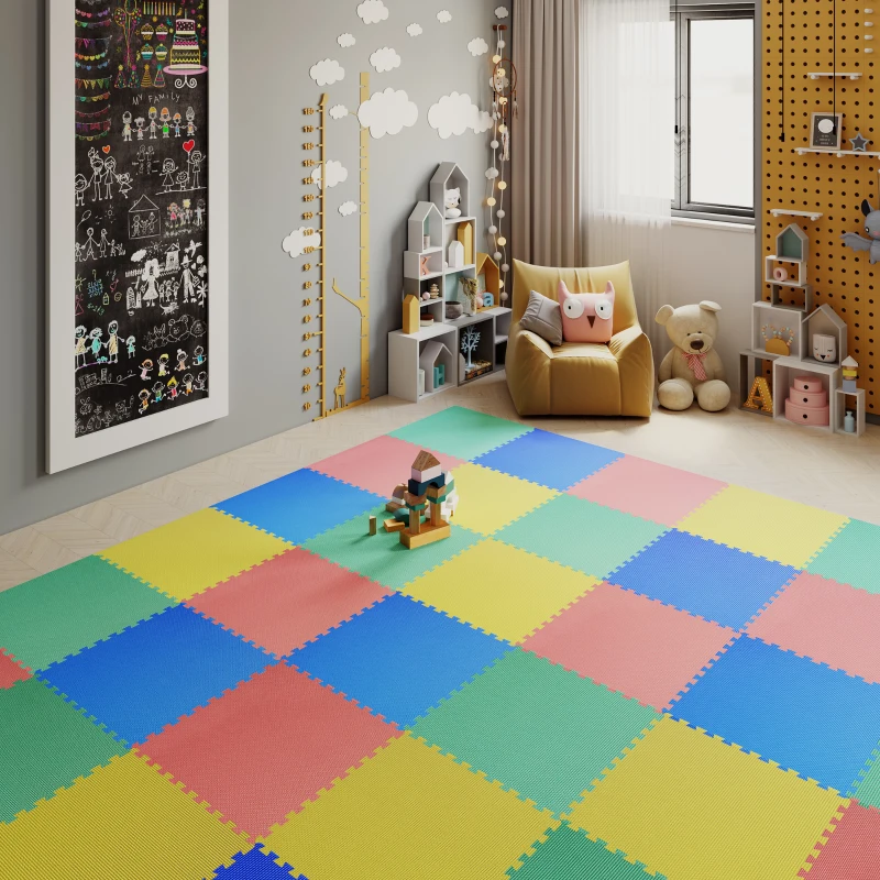 HOMCOM 54pcs EVA Foam Interlocking Tiles Exercise Gym Mat Non-Skid 209sq.ft Multi-Color