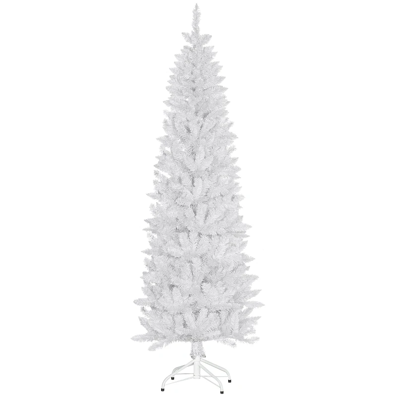 HOMCOM 7ft Tall Pencil Artificial Christmas Tree with 687 Branch Tips with Steel Base, White