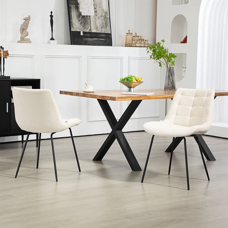 HOMCOM 2 Pieces Dining Chairs, Set of 2 Upholstered Kitchen Chairs with Padded Seat and Steel Legs for Living Room Cream White