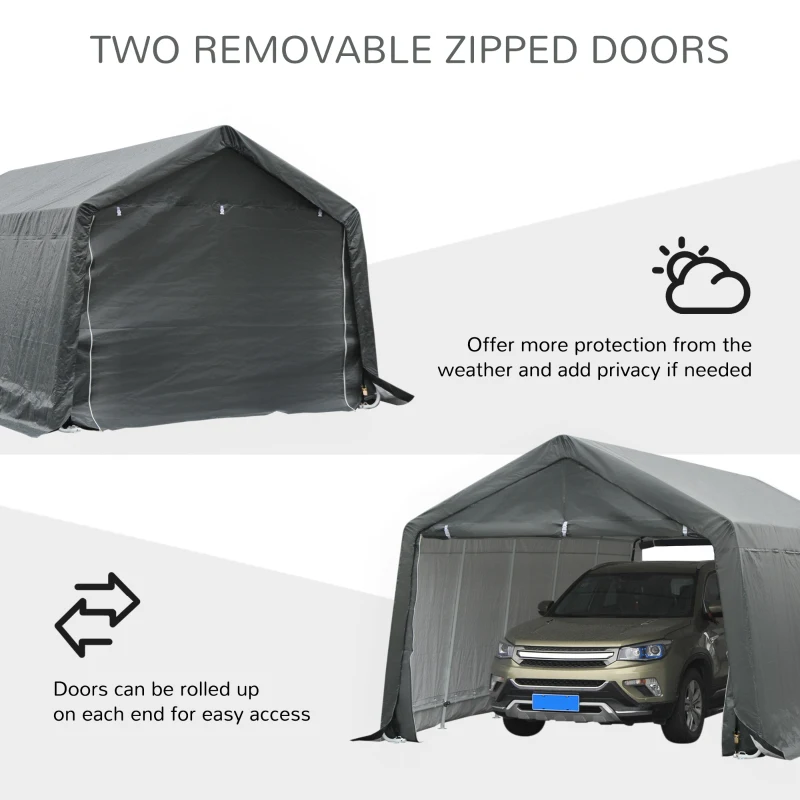 Outsunny 12' x 20' Carport Portable Garage, Heavy Duty Storage Tent, Patio Storage Shelter w/ Anti-UV PE Cover and Double Zipper Doors, for Motorcycle Bike Garden Tools, Gray