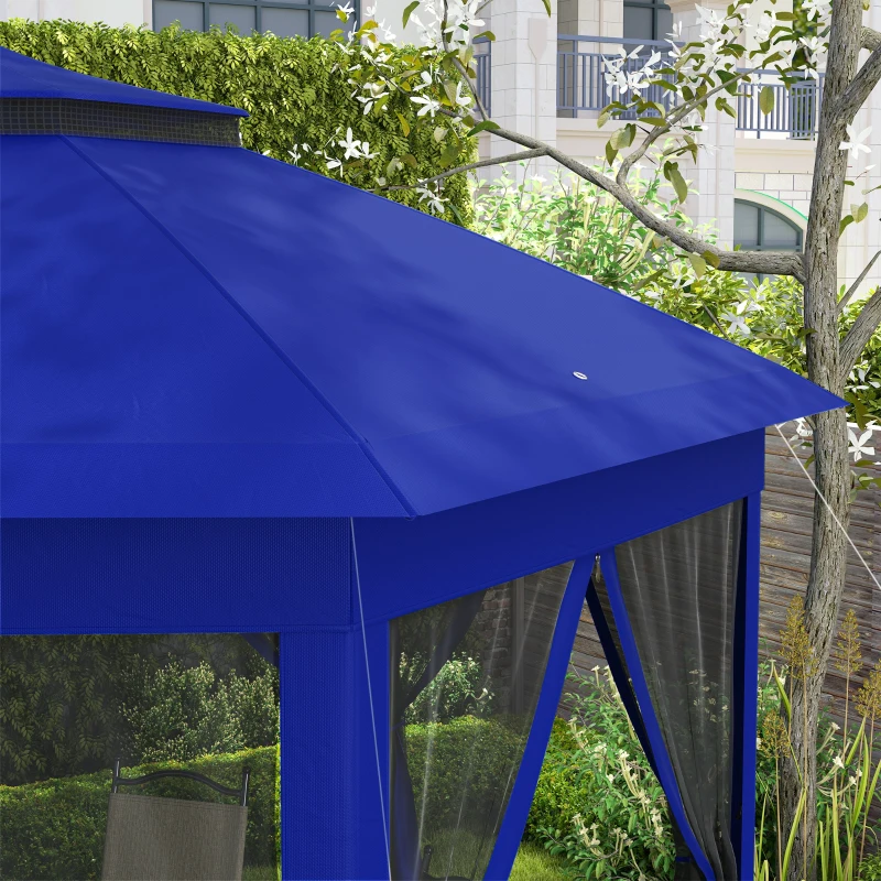 Outsunny 13' x 13' Pop Up Gazebo Hexagonal Canopy Shelter with 6 Zippered Mesh Netting for Patio Backyard Garden Wedding Party