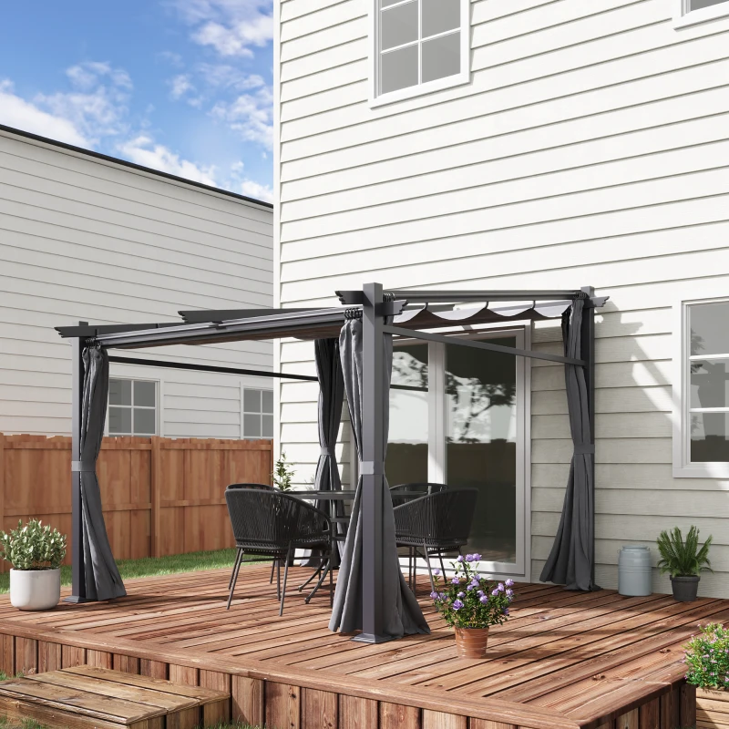 Outsunny Metal Pergola with Sliding Roof Canopy, Retractable Pergola Canopy, 10' x 10', Dark Grey
