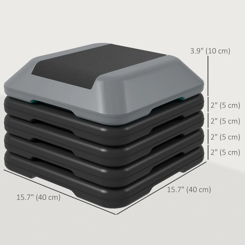 Soozier 5-Level Height Adjustable Stepper, Aerobic Exercise Step Platform, 4" 6" 8" 10" 12", Grey