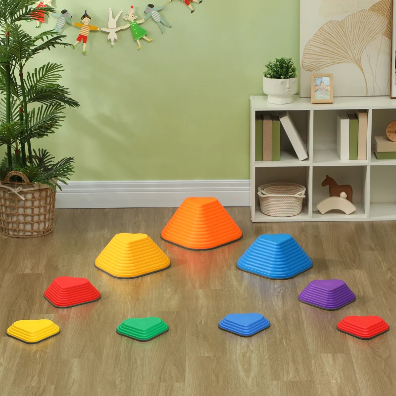 Qaba 9PCs Non-Slip Stackable Kids Stepping Stones, Heart-Shaped