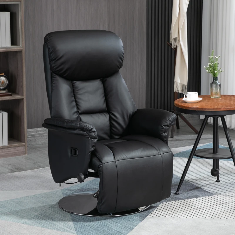 HOMCOM Swivel Recliner, Adjustable PU Leather Upholstered Recliner Chair with Footrest, Padded Arms and Steel Base, Black