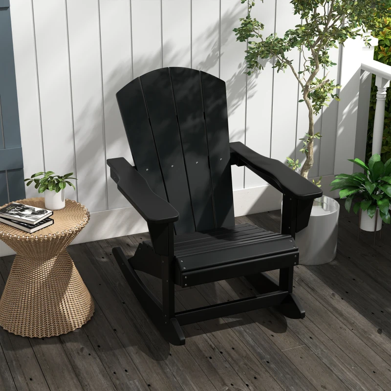 Outsunny Outdoor Rocking Chair, HDPE Adirondack Porch Rocker Chair for Garden, Patio, Black