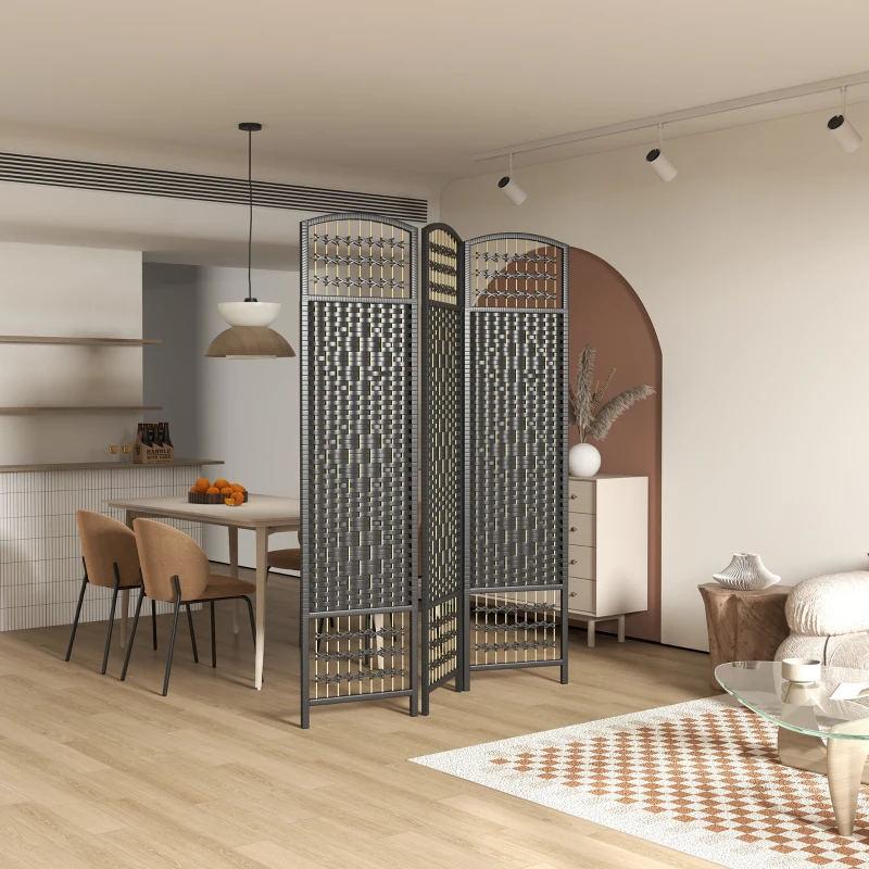 HOMCOM 3 Panel Folding Room Divider Portable Privacy Screen Wave Fiber Room Partition for Home Office Black