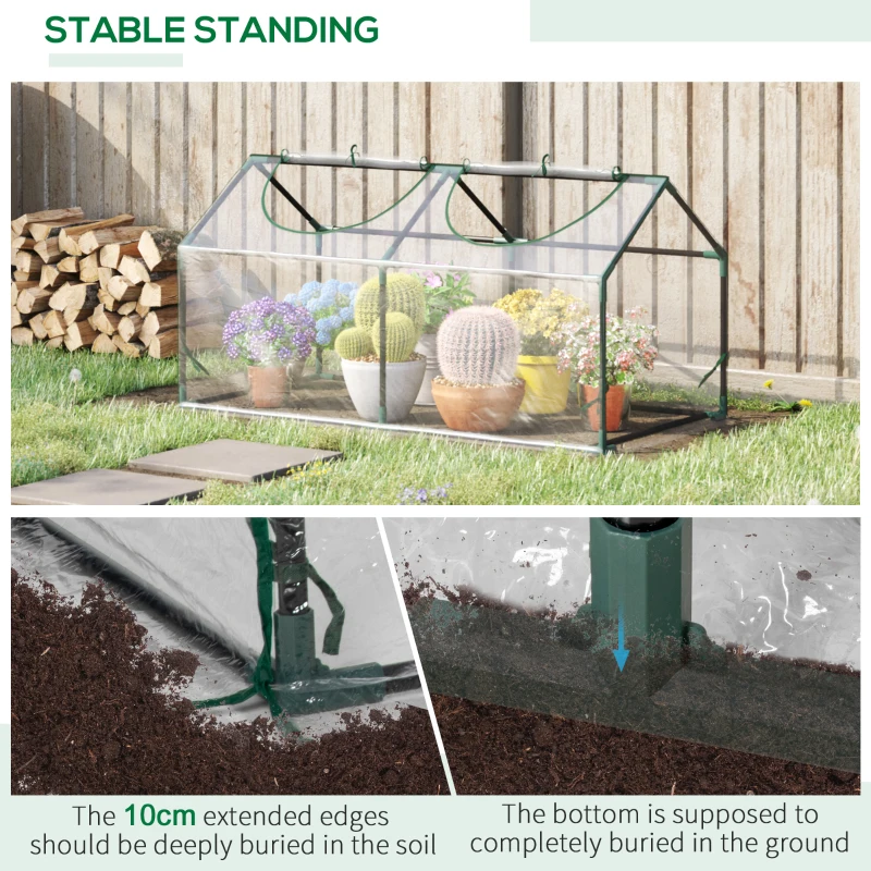 Outsunny 4' x 2' x 2' Portable Mini Greenhouse, Small Green House with PVC Cover, Roll-up Zippered Windows for Indoor, Outdoor Garden, Clear