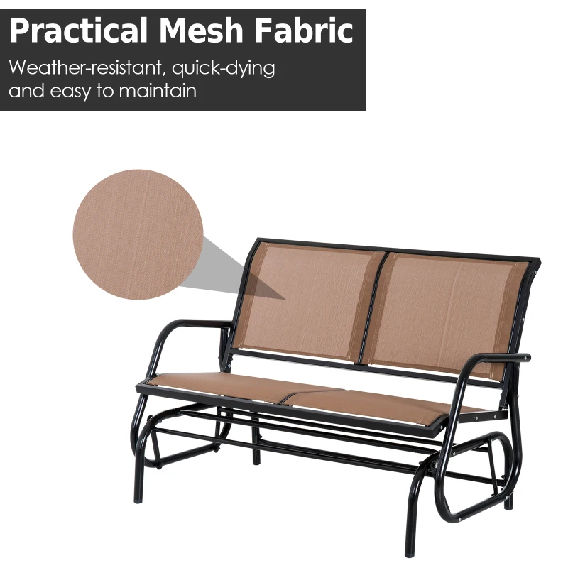 Outsunny 2 Person Steel and Mesh Fabric Sling Weather Resistant Outdoor Patio Glider Double Swing Chair - Brown
