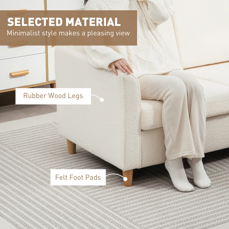 HOMCOM 2-Seat Sofa Two-Seater Couch with Armrests and Wood Legs for Living Room, Bedroom, Cream White