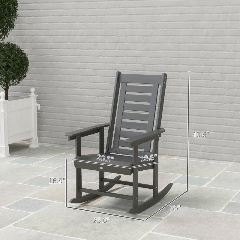 Outsunny 2 Pieces Outdoor Rocking Chairs, HDPE Patio Rockers with 28" High Back, Wide Armrests for Porch Backyard, Dark Gray