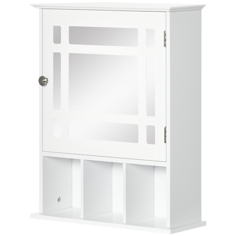 kleankin Bathroom Mirror Cabinet, Wall Mounted Medicine Cabinet, 3 Shelf Organizer for Kitchen, White