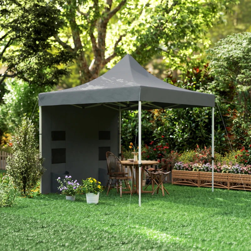 Outsunny 10' x 10' Heavy Duty Pop Up Canopy Tent with Sidewall, UPF50+ Instant Sun Shelter with Storage Pockets, Gray