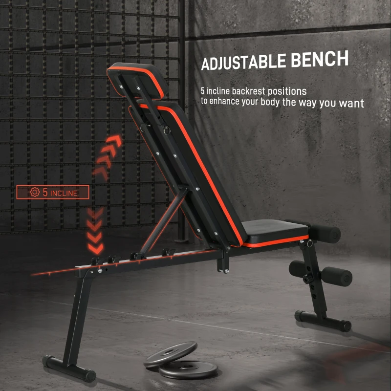 Soozier Adjustable Weight Bench, Foldable Workout Bench with Extended Head Protection, Flat or Incline