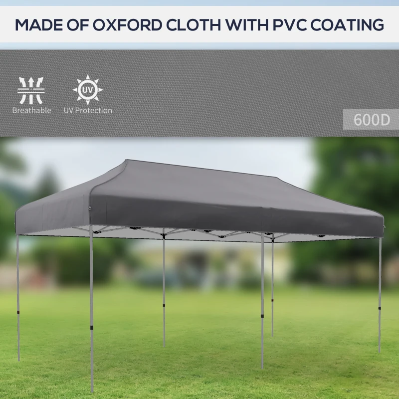 Outsunny 10' x 20' Pop Up Canopy Tent, Outdoor Easy up Tent with 3-Level Adjustable Height, Wheeled Carry Bag, Gray