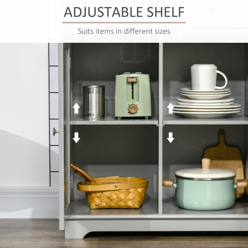 HOMCOM Kitchen Storage Cabinet, Sideboard Floor Cupboard with Solid Wood Top, Adjustable Shelf, and 3 Drawers, Gray