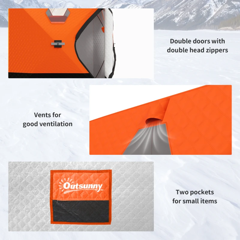 Outsunny 2-3 Person Insulated Ice Fishing Shelter, Pop up Ice Fishing Tent with Windows, Vents and Carry Bag, for Low-Temp -22℉