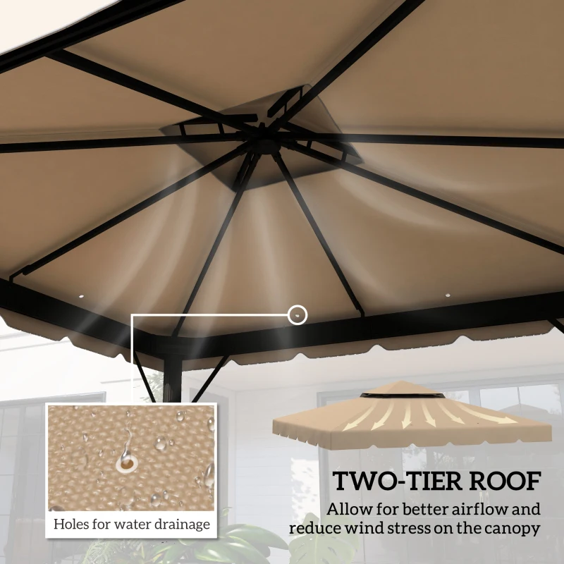 Outsunny 10' x 10' Replacement Canopy, Gazebo Top Cover with Double Vented Roof for Garden Patio (TOP ONLY), Khaki