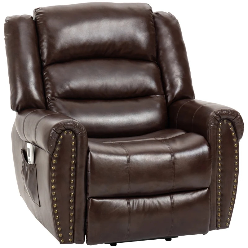 HOMCOM Dual Motor Electric Power Lift Recliner Chair for Elderly with Massage, PU Leather Reclining Chair with Side Pocket, Remote Control with USB Interface, Brown