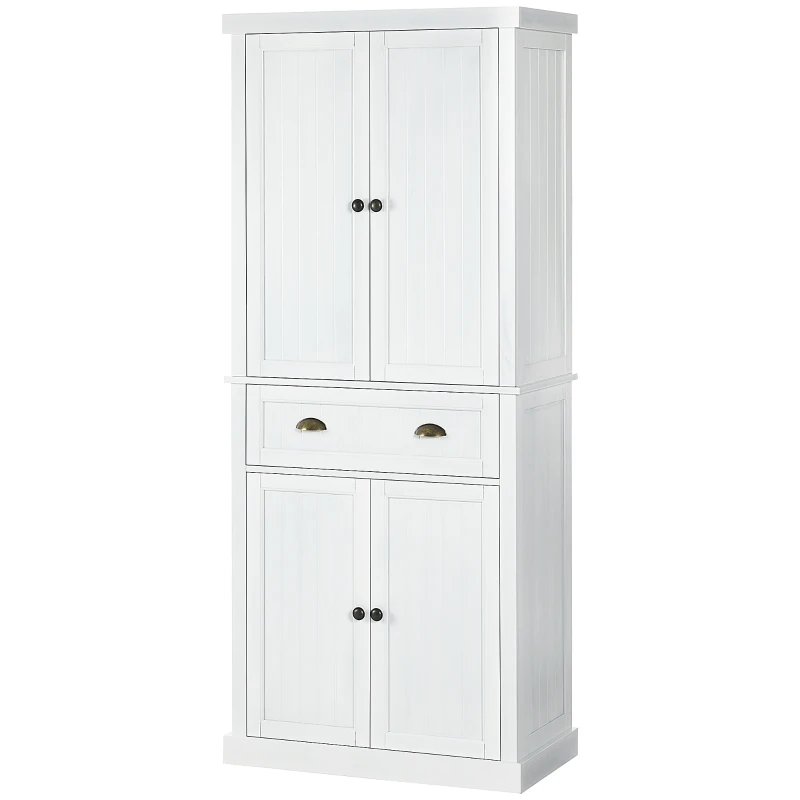 HOMCOM 72" Kitchen Cabinet, Kitchen Pantry Cabinet with 4 Doors, 2 Adjustable Shelves and Drawer, Distressed White