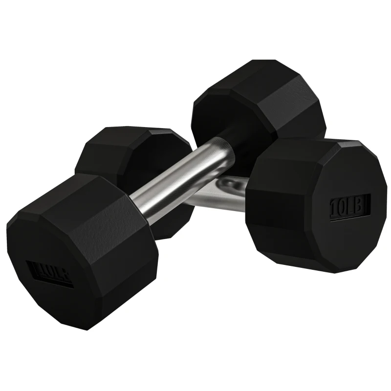 Soozier 2 x 10lbs Dumbbells Set with Non-Slip Grip, Rubber Covered Weights for Men Women Home Gym Workout
