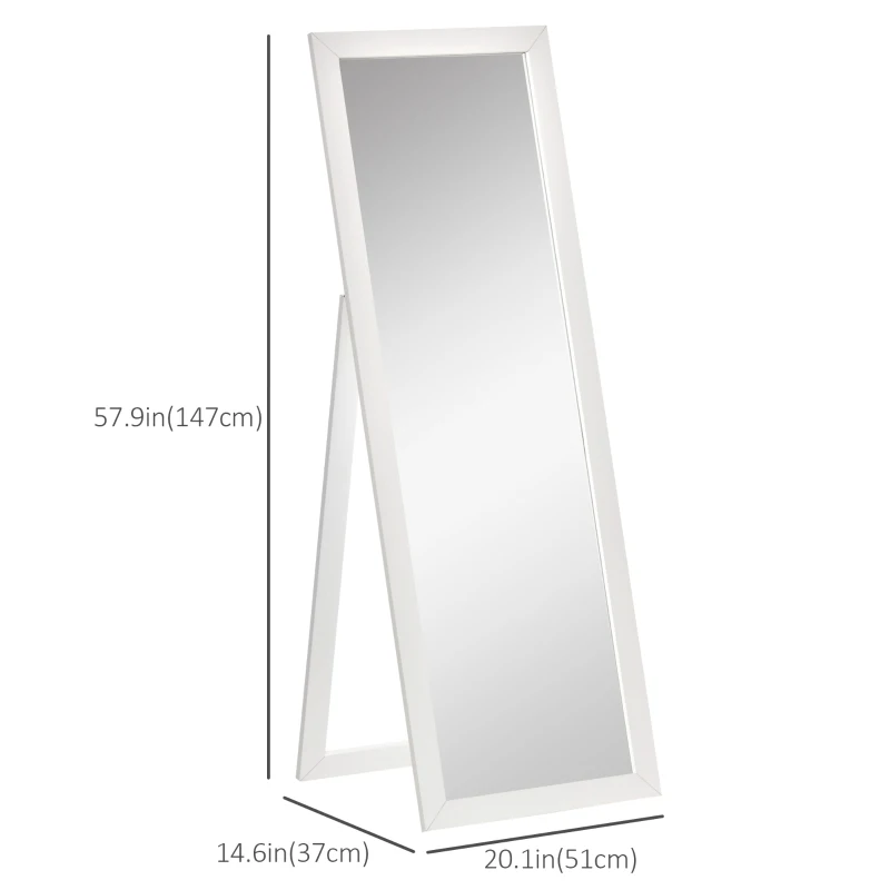 HOMCOM 58" x 20" Full Length Mirror with Frame, Floor Standing Mirror, Rectangular Full Body Mirror for Bedroom, Living Room, White