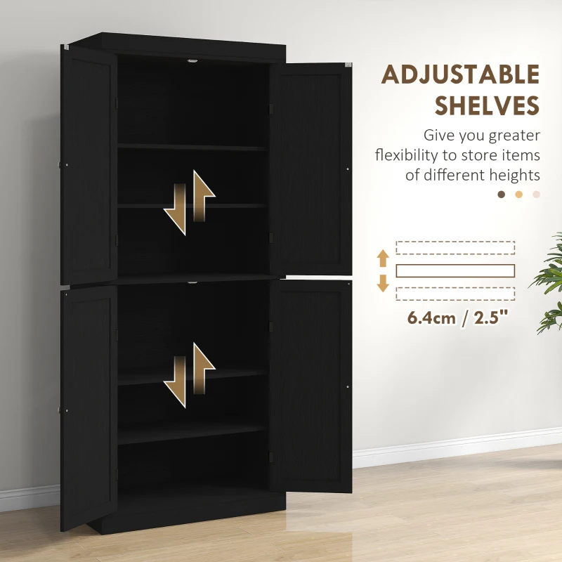 HOMCOM 72" Kitchen Cabinet, Pantry Storage Cabinet with Doors and Shelves, Freestanding Food Pantry Cabinet, Black Wood Grain