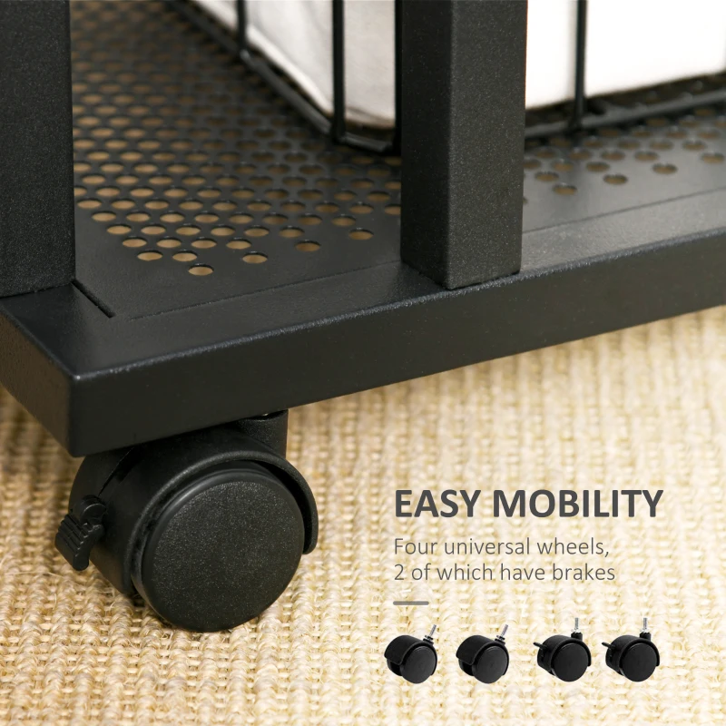 HOMCOM Mobile Sofa Side Table, C Shaped End Table Couch Table with Metal Mesh Shelf, Rolling Castors for Living Room, Bedroom, Rustic Brown