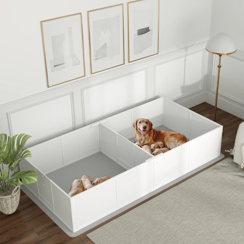 PawHut Whelping Box for Dogs and Puppies w/ Waterproof Pee Pad & Adjustable Door for Large, Medium, Small Dogs,96" x 47" x 19"