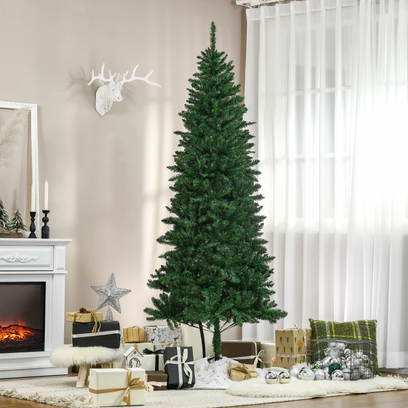 HOMCOM 6.9ft Artificial Christmas Tree w/ Metal Stand Spruce Branch Tips Green