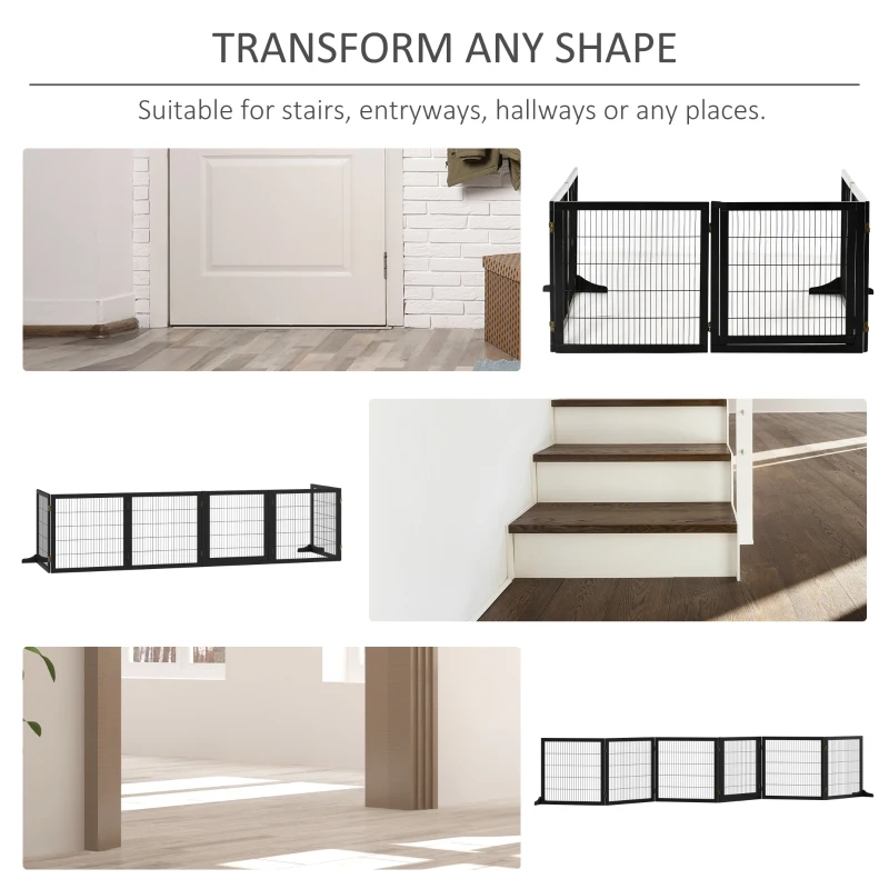 PawHut Wooden Freestanding Pet Gate w/ 2 Support Feet, Black